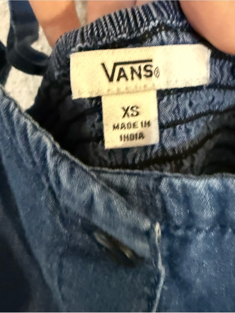 Vans Chambray Denim Short Dress Smocked Back XS Pockets - Picture 5 of 7